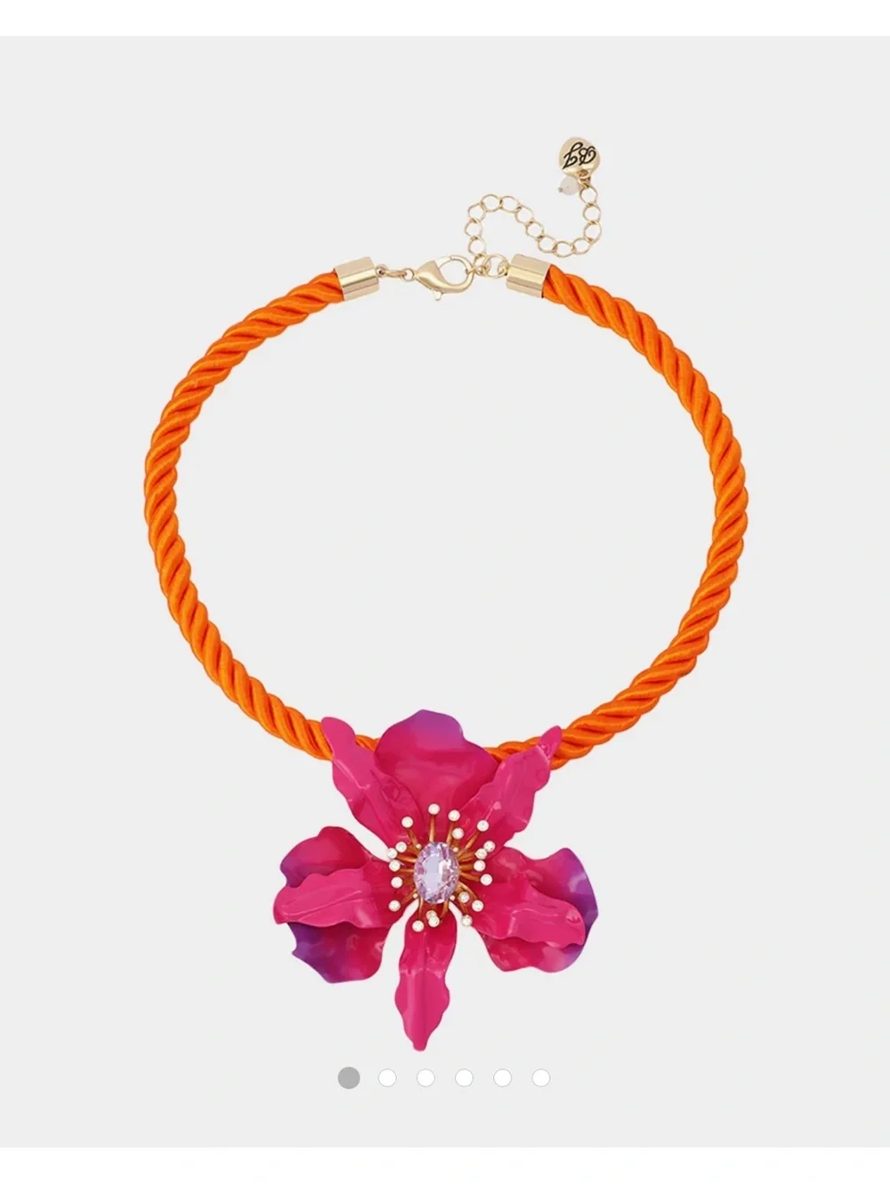Betsey Johnson orchid Pendant Necklace with Orange Rope  Cord NWT